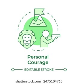 Personal courage green concept icon. Combat training, resilience. Army values, duty. Round shape line illustration. Abstract idea. Graphic design. Easy to use in infographic, presentation