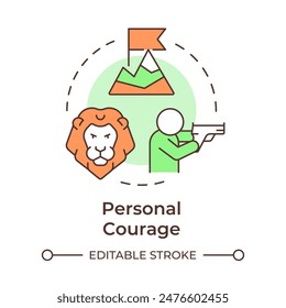 Personal courage multi color concept icon. Combat training, resilience. Army values, duty. Round shape line illustration. Abstract idea. Graphic design. Easy to use in infographic, presentation