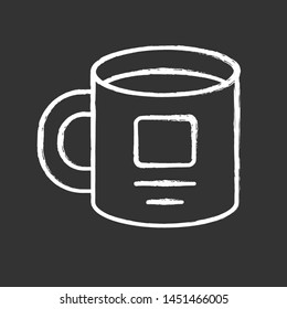 Personal cup, ceramic utensil chalk icon. Crockery, kitchen set item isolated vector chalkboard illustration. Office worker, signed mug with drink, tableware accessory. Corporate identity, merchandise