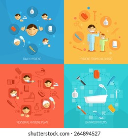 Personal daily hygiene design concept set with bathroom items isolated vector illustration