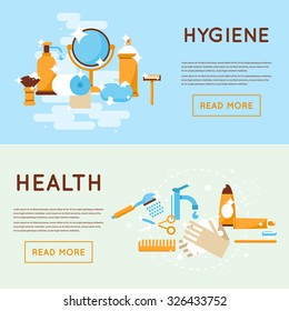 Personal daily hygiene shaving, washing, brushing your teeth, shower, bathroom. Flat design isolated vector illustration.