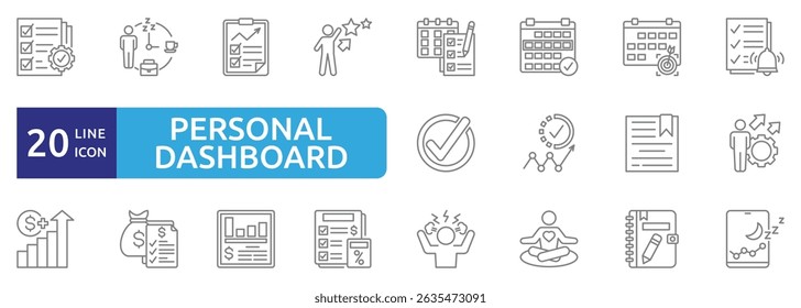 Personal dashboard icon set flat and modern UI elments