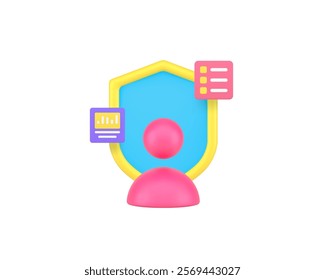 Personal data account security protection 3d icon realistic vector illustration. User safety identification information technology privacy shield database analyzing encryption access system secure