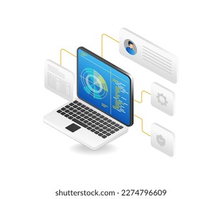 Personal data analysis computer isometric flat 3d illustration concept