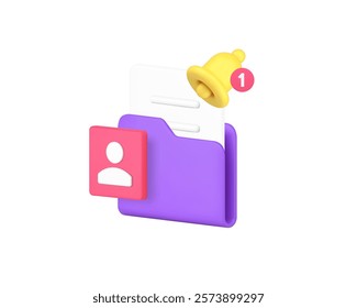 Personal data archive storage database file notification 3d icon realistic vector illustration. User datum information alertness employee document client contact account identity alert