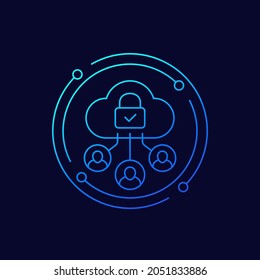 Personal data in cloud and privacy icon, linear vector