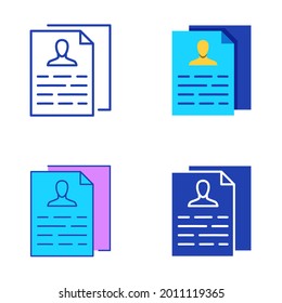 Personal data collection icon set in flat and line style. Page with information about person. Vector illustration.