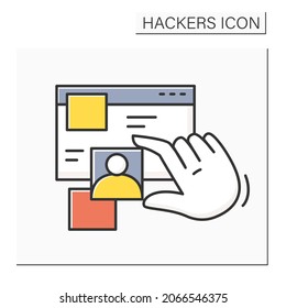 Personal Data Color Icon.Password And User Account Stealing Hacker Attack. Concept Of Internet Security, Site Cloning, Account And Information Stealing.Isolated Vector Illustration