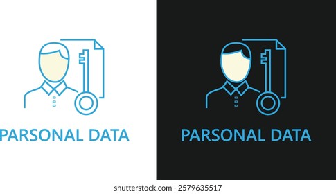 Personal Data Flat vector illustration Shield icon with key symbolising data protection in light and dark mode variations. Flat vector illustration for cybersecurity design.