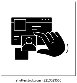 Personal data glyph icon.Password and user account stealing hacker attack. Internet security, site cloning, account and information stealing.Filled flat sign. Isolated silhouette vector illustration