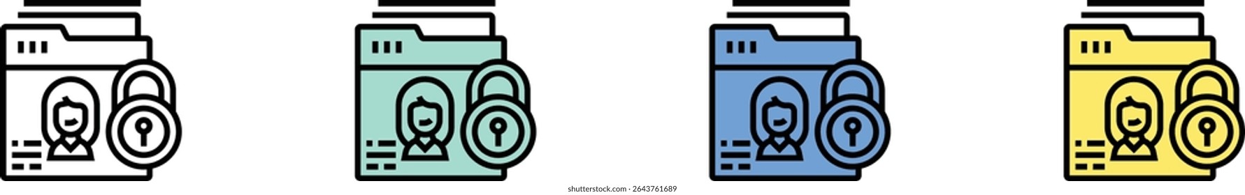 personal data icon. Outline, Green, Blue and Yellow Style Design Isolated On White Background