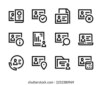 Personal data and identification line vector icons. ID and Person's identity document editable stroke outline icon set.