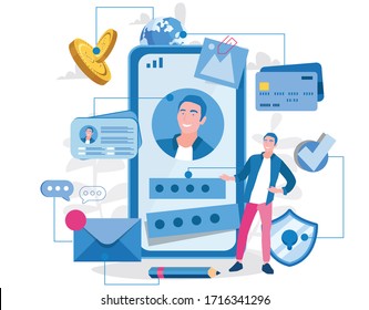 Personal Data Information App,Vector Illustration For Web Banner, Infographics, Mobile.  Identity Private, Biometrics Technology 