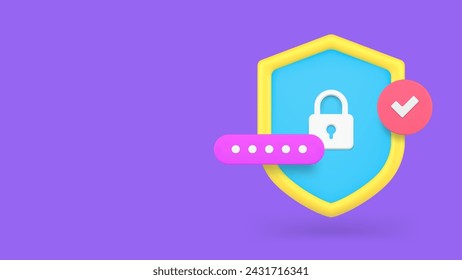 Personal data information privacy security protection banner copy space 3d icon realistic vector illustration. Anti virus secure crime detection password pass account profile safety access guarantee