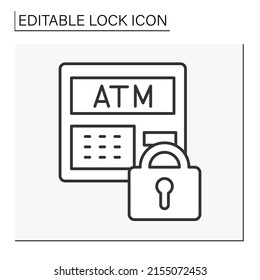 Personal data line icon. ATM bank. Automated teller money machine. Personal account. Lock concept. Isolated vector illustration. Editable stroke