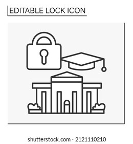  Personal data line icon. Education building. University. Academical cap. Personal account. Lock concept. Isolated vector illustration. Editable stroke