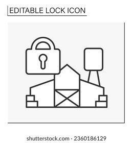  Personal data line icon. Locked door at hangar. Personal account. Lock concept. Isolated vector illustration. Editable stroke