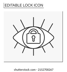  Personal data line icon. Locker on eye. Identification. Lock concept. Isolated vector illustration. Editable stroke
