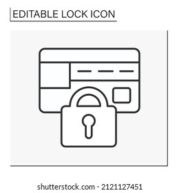  Icono de línea de datos personales. Acceso privado a tarjetas de crédito. Banca. Concepto de bloqueo. Ilustración vectorial aislada. Trazo editable