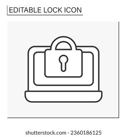  Icono de línea de datos personales. Acceso privado a ordenadores. Cuenta personal. Concepto de bloqueo. Ilustración vectorial aislada. Trazo editable