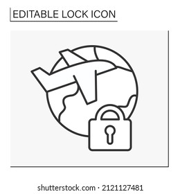  Personal data line icon. Traveling. Flight by plane. International trip. Lock concept. Isolated vector illustration. Editable stroke