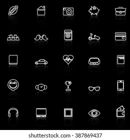 Personal data line icons with reflect on black, stock vector