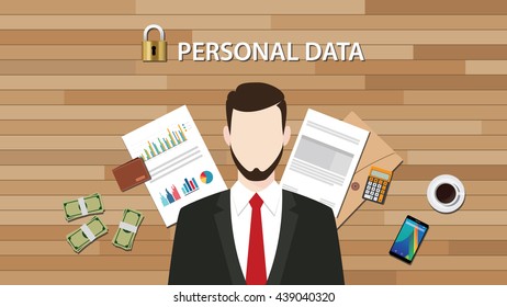 personal data lock secure with paper document graph and chart vector graphic illustration