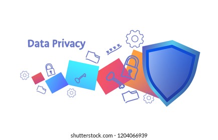 Personal Data Privacy Concept Information Security Protection Shield Icon Sketch Doodle Horizontal Vector Illustration