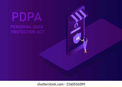 Personal data protection act or PDPA concept, Secure data management and protect data from hacker attacks and padlock icon to internet technology networking vector illustration
