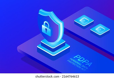Personal data protection act or PDPA concept, Secure data management and protect data from hacker attacks and padlock icon to internet technology networking vector illustration