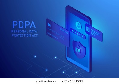 Personal data protection act or PDPA concept, Secure data management and protect data from hacker attacks and padlock icon to internet technology networking vector illustration