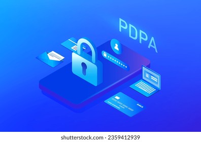 Personal data protection act or PDPA concept, Secure data management and protect data from hacker attacks and padlock icon to internet technology networking vector illustration