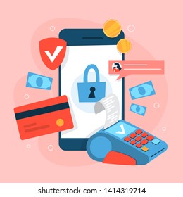 Personal data protection concept. Idea of digital information safety and security. Access to the cyber data. Vector illustration in cartoon style