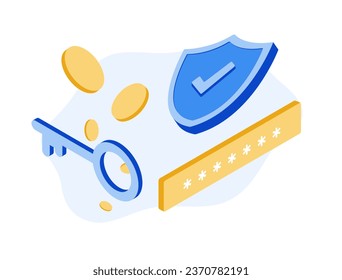 Personal data protection concept. Privacy lock with password, safety, data protection and encryption. Vector isolated isometric illustration on white background with icons