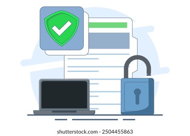 Personal data protection concept, Protect with padlock on documents with personal data security protection. Safety and security of personal information. Vector illustration in flat style.