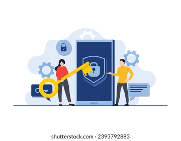 Protección de datos personales, seguridad cibernética, seguridad de Internet o privacidad de la información, protección por contraseña ilustración vectorial plana para la página de aterrizaje, aplicación móvil, volante, plantilla, banner web, infografía
