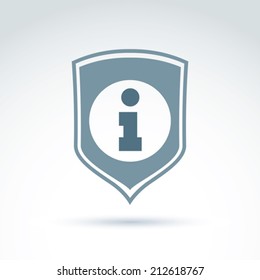 Personal data protection icon, conceptual call center icon, information sign placed on a shield. 