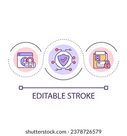 Personal data protection loop concept icon. Information safety. Reliable database. Cybersecurity abstract idea thin line illustration. Isolated outline drawing. Editable stroke. Arial font used