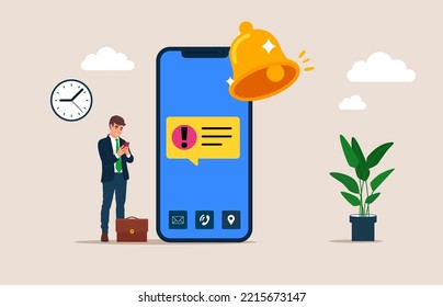 Personal Data Protection On The Internet. Warning Message On The Phone. Wrong Password. Access Denied.  Incorrect Data Entering. Flat Vector Illustration.