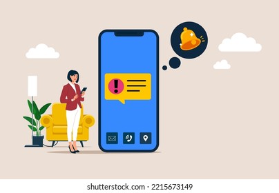 Personal Data Protection On The Internet. Warning Message On The Phone. Wrong Password. Access Denied.  Incorrect Data Entering. Flat Vector Illustration.