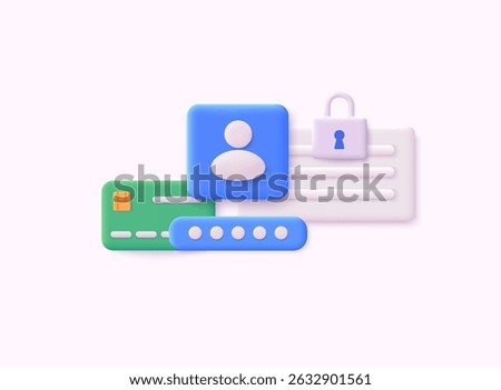 Personal data protection on the internet. Incorrect and correct data entering. User authorization, sign in to account, authentication page. 3D Vector Illustrations.