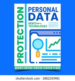Personal Data Protection Promotion Banner Vector. Privacy Data Protect Technologies Advertising Poster. Cyber Security And Safe Private Information Concept Template Style Color Illustration