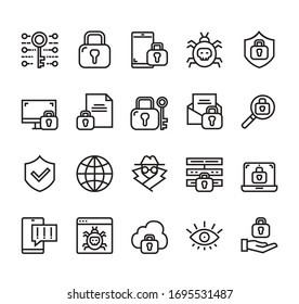 Personal data protection security isolated line icon set collection. Vector flat graphic design cartoon illustration