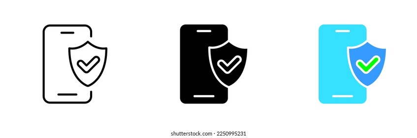 Personal data protection set icon. Cloud storage safety, eye, phone, shield, lock, security, custody, hacking, antivirus, user.. Vector icon in line, black and colorful style on white background