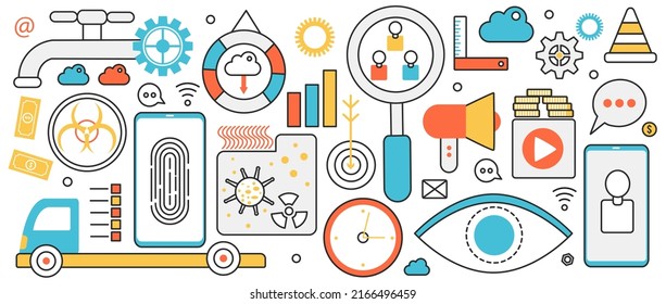 Technologie zum Schutz personenbezogener Daten. Abstrakter Zugriff auf Informationen in Mobiltelefonen durch Fingerabdruckerkennung, Online-Cloud-Speicherung und Datenschutz in Infografik-Concept-Banner, Thin-line-Art-Design