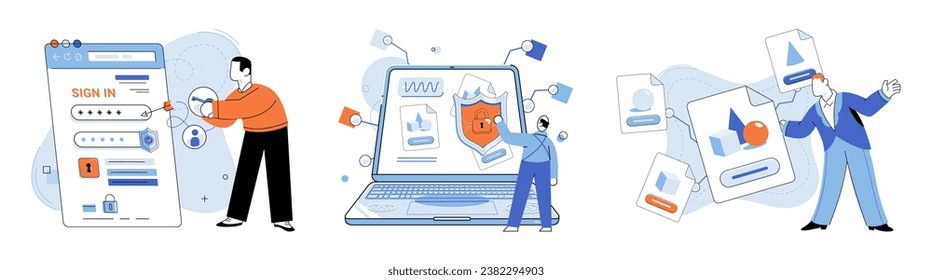 Ilustración vectorial de protección de datos personales. La protección de datos personales implica el control y la gestión de información confidencial La tecnología desempeña un papel crucial en la mejora de la protección de datos personales