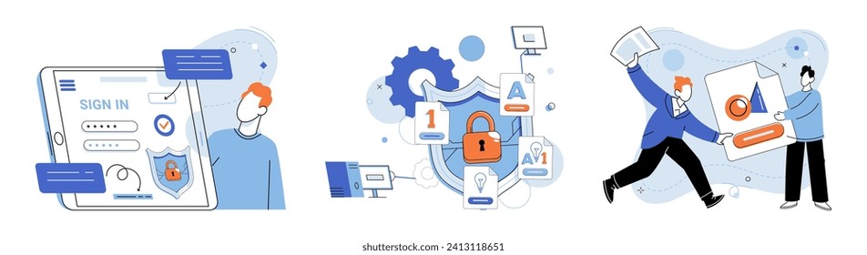 Personal data protection vector illustration. Network security measures are crucial for protecting personal data in cyberspace The personal data protection concept recognizes importance secure digital