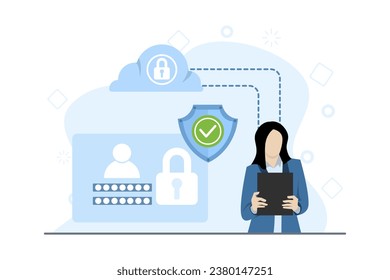 personal data security concept, online about cyber data security, internet security, or information privacy. security from hacker attacks. prevent hackers from stealing personal data. vector.