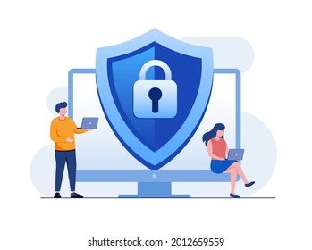 Personal data security, cyber data security online concept illustration, internet security or information privacy. flat vector illustration banner and protection