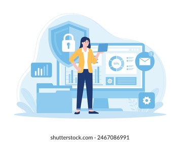 seguridad de datos personales seguridad de datos cibernéticos concepto de tendencia en línea ilustración plana
